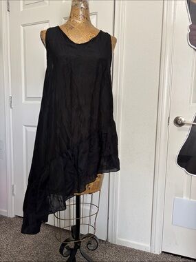 Gypsy Junkies black SILK asymmetric blouse tiered M/L boho sheer lightweight Y2K